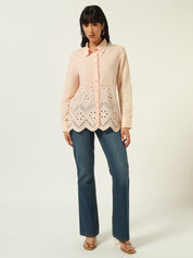 Beatnik Schiffli Spread Collar Peach Puff Western Shirt