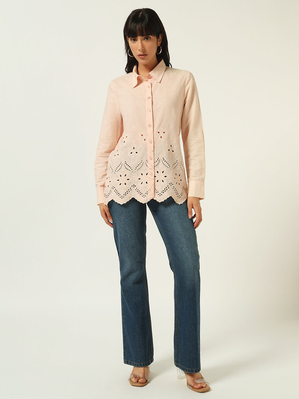 Beatnik Schiffli Spread Collar Peach Puff Western Shirt