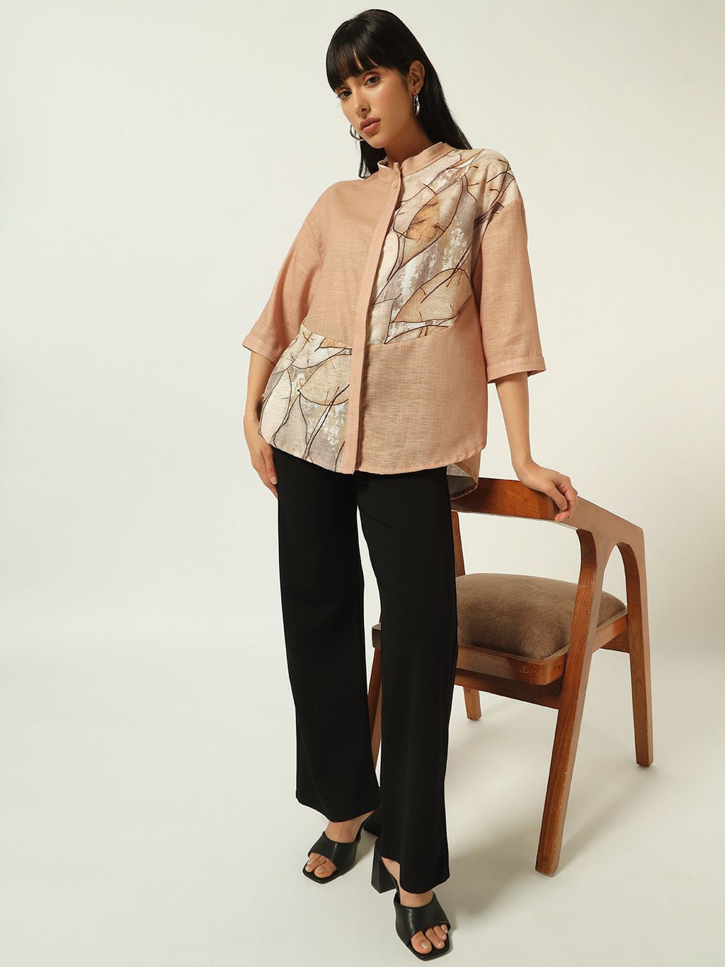 Beatnik Classic Meets Contemporary: The Band Collar Brown Shirt