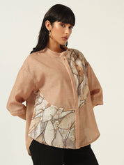 Beatnik Classic Meets Contemporary: The Band Collar Brown Shirt