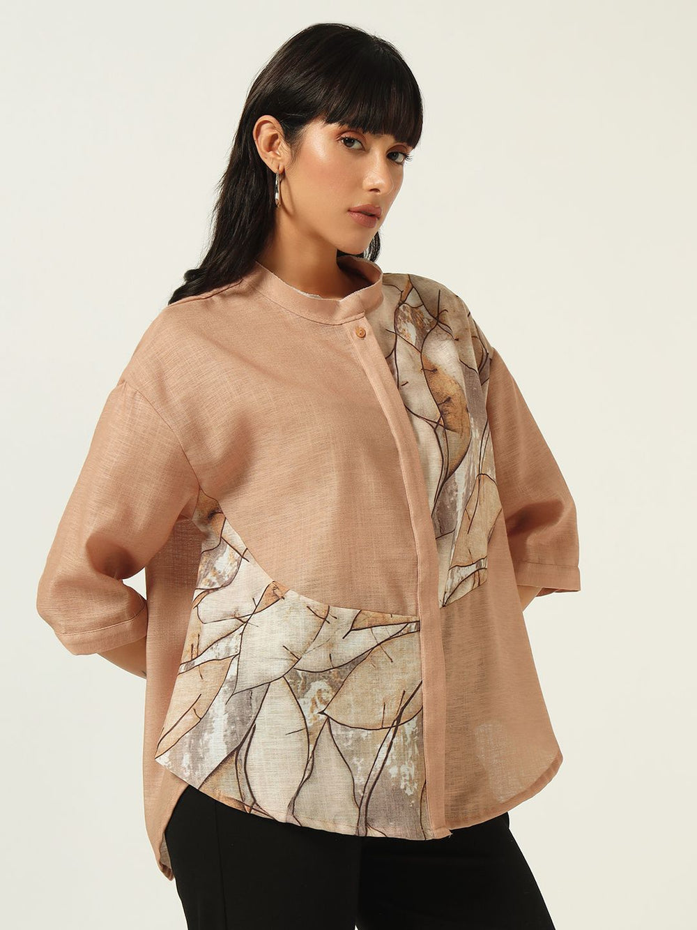 Beatnik Classic Meets Contemporary: The Band Collar Brown Shirt