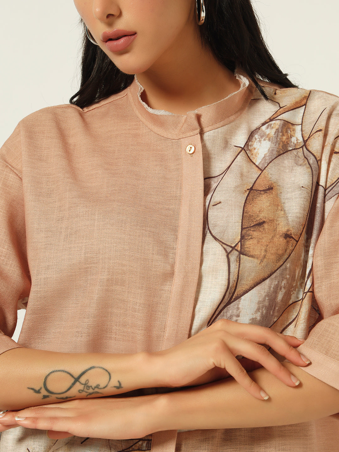 Beatnik Classic Meets Contemporary: The Band Collar Brown Shirt