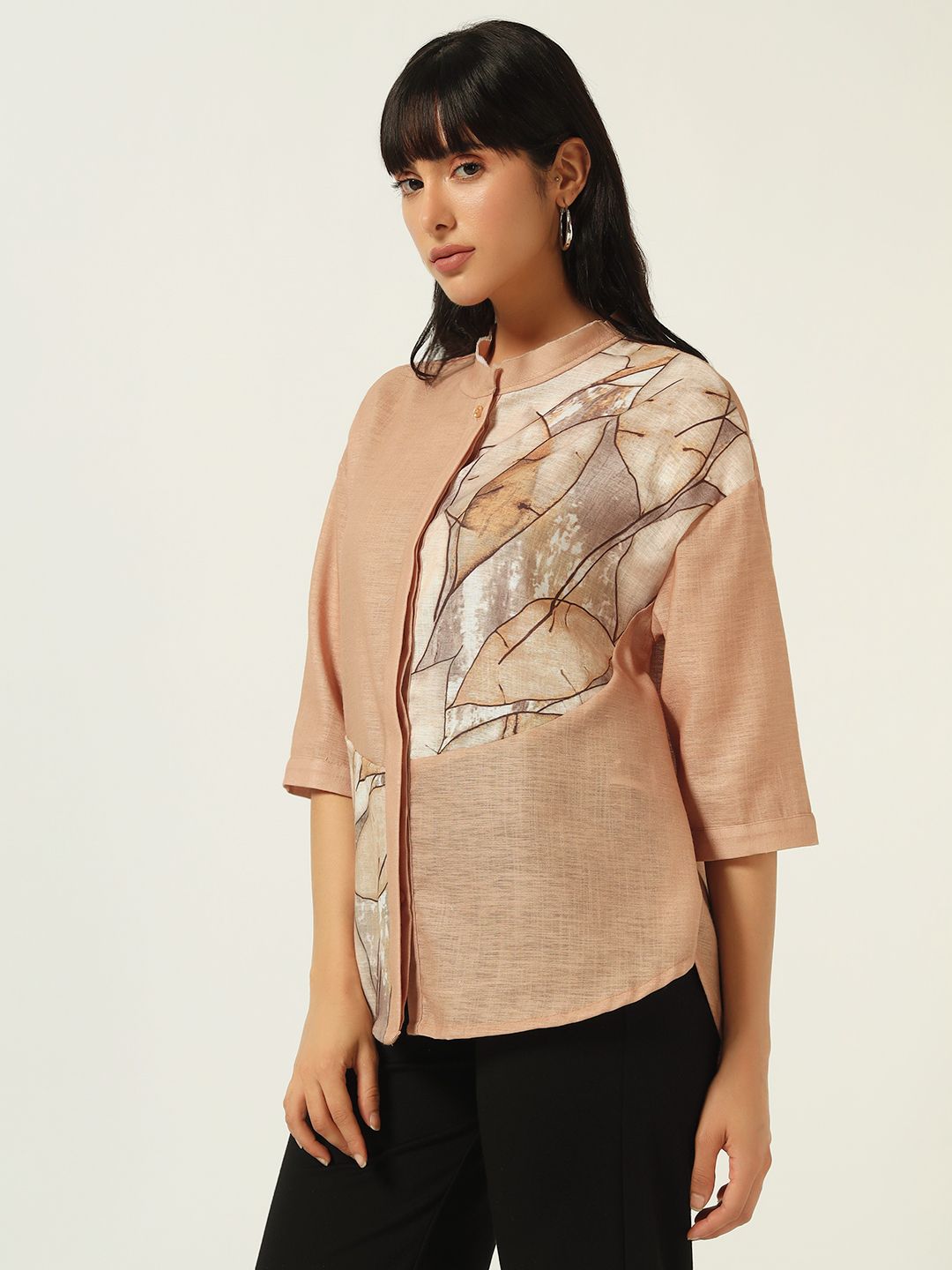 Beatnik Classic Meets Contemporary: The Band Collar Brown Shirt