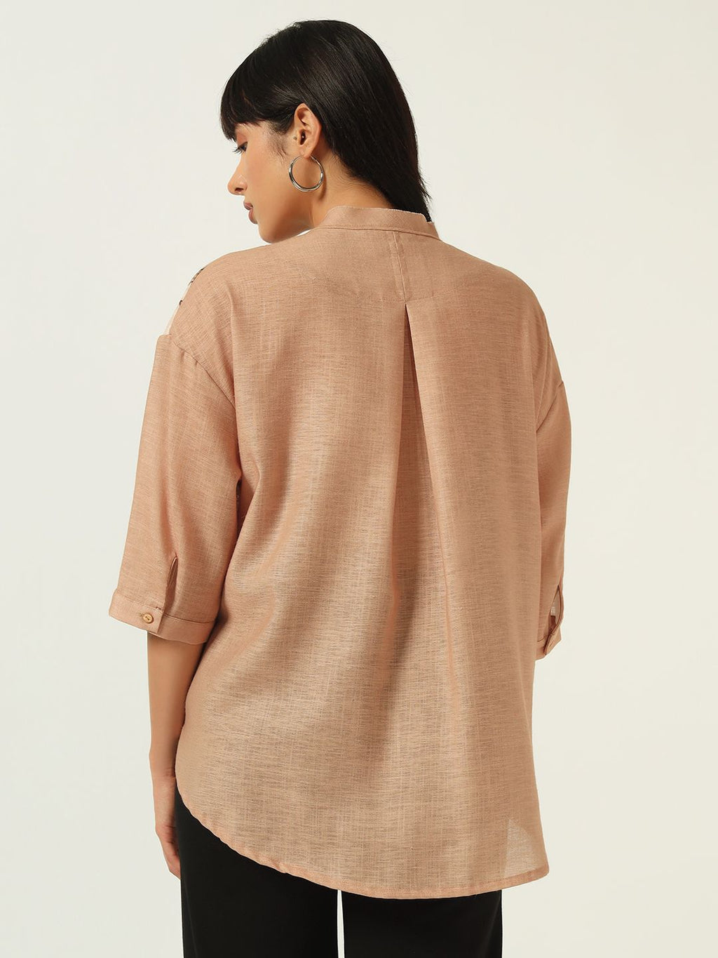 Beatnik Classic Meets Contemporary: The Band Collar Brown Shirt