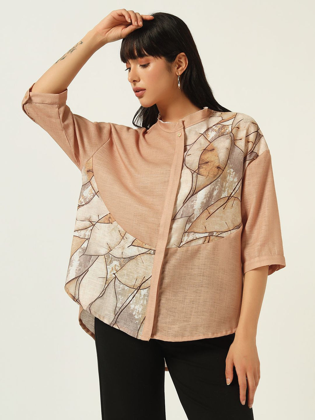 Beatnik Classic Meets Contemporary: The Band Collar Brown Shirt