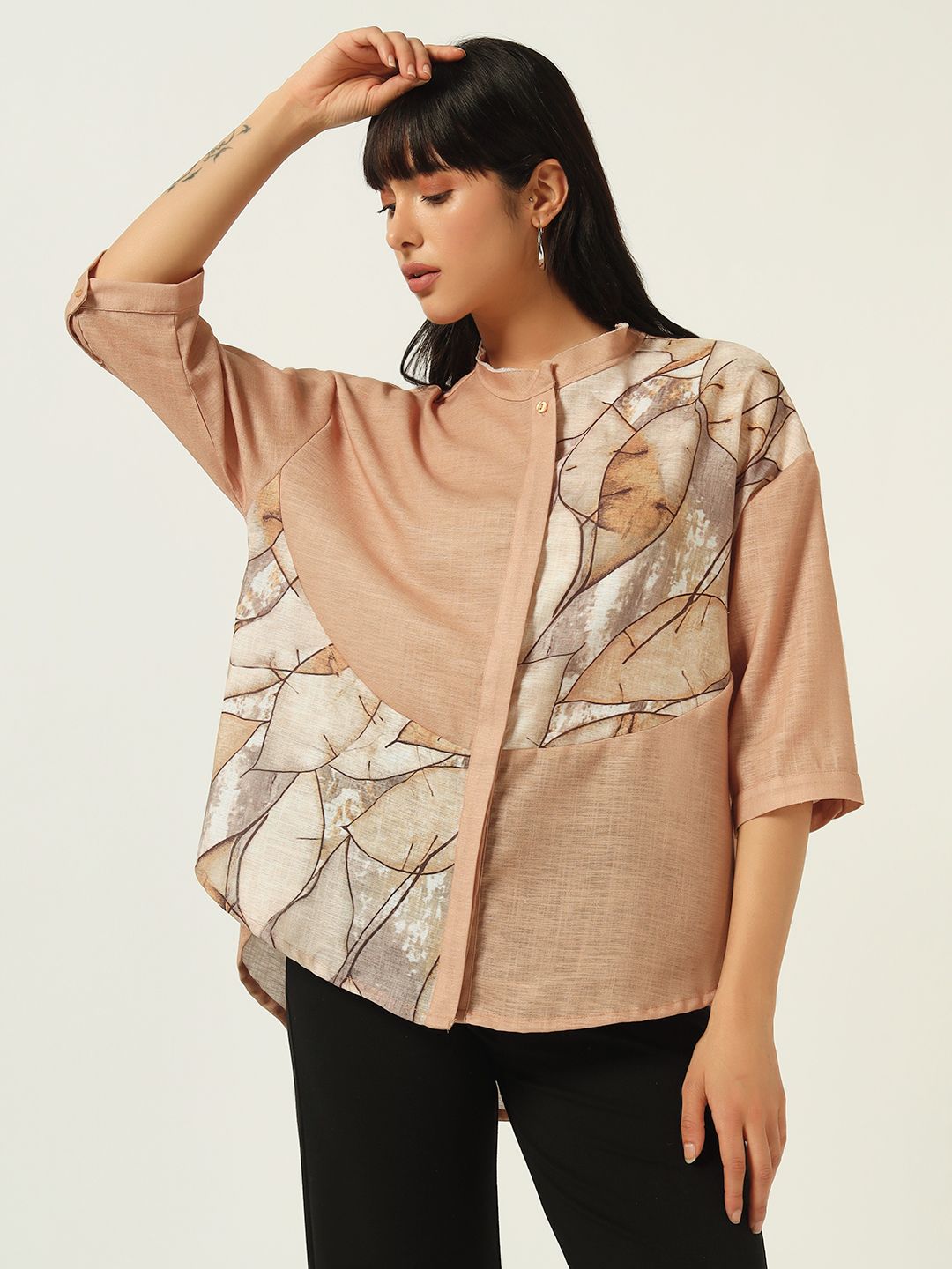 Beatnik Classic Meets Contemporary: The Band Collar Brown Shirt