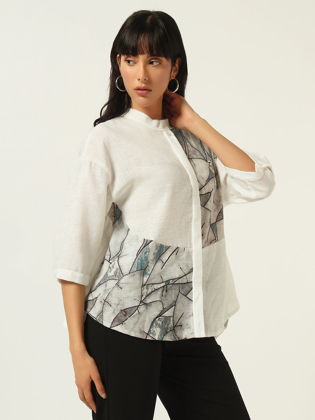 Beatnik Classic Meets Contemporary: The Band Collar Off White Shirt