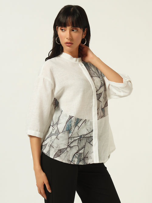 Beatnik Classic Meets Contemporary: The Band Collar Off White Shirt