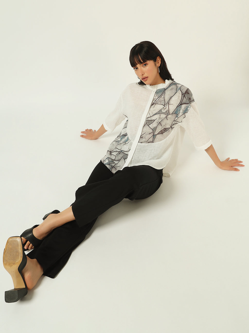 Beatnik Classic Meets Contemporary: The Band Collar Off White Shirt