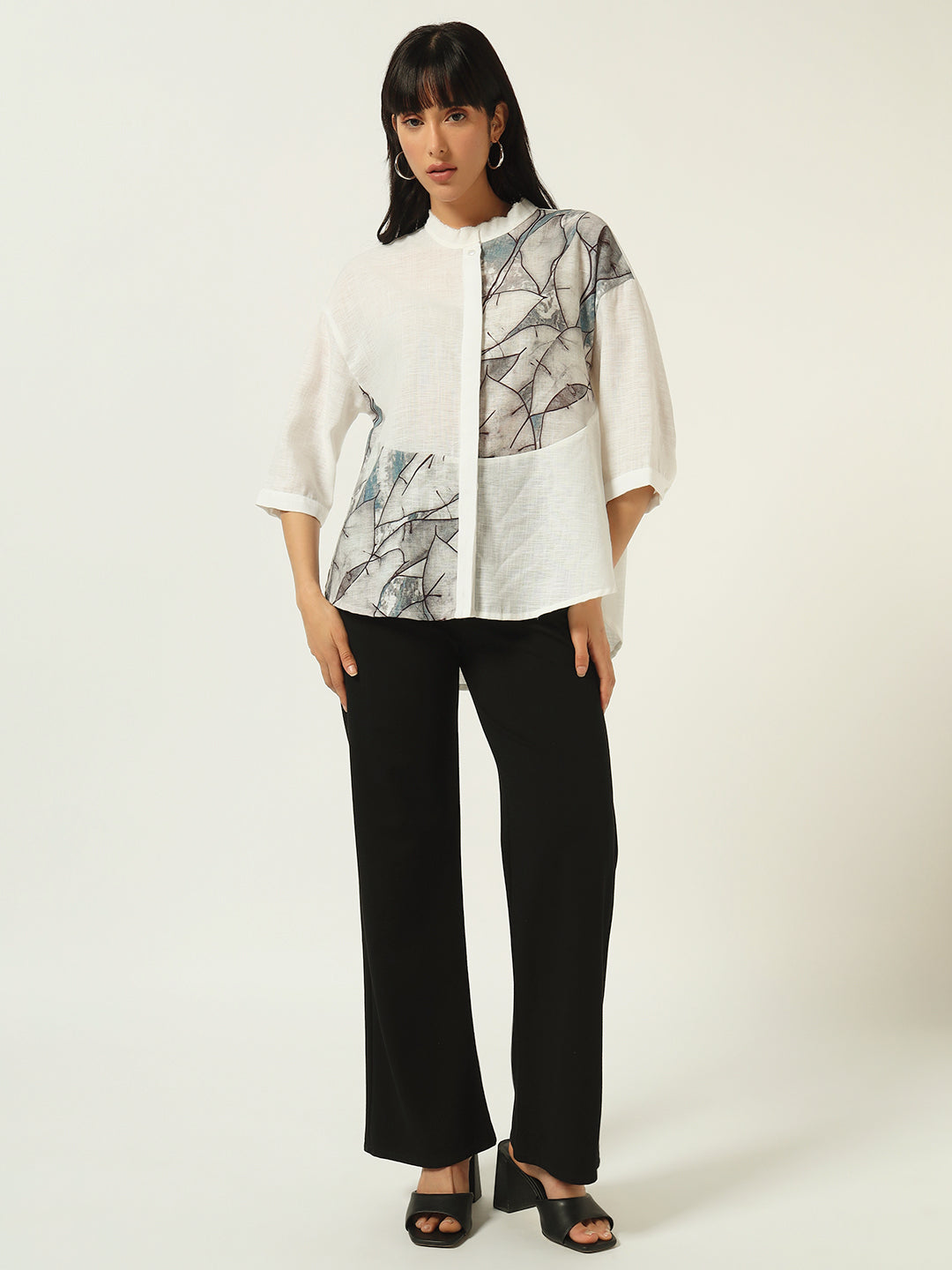 Beatnik Classic Meets Contemporary: The Band Collar Off White Shirt