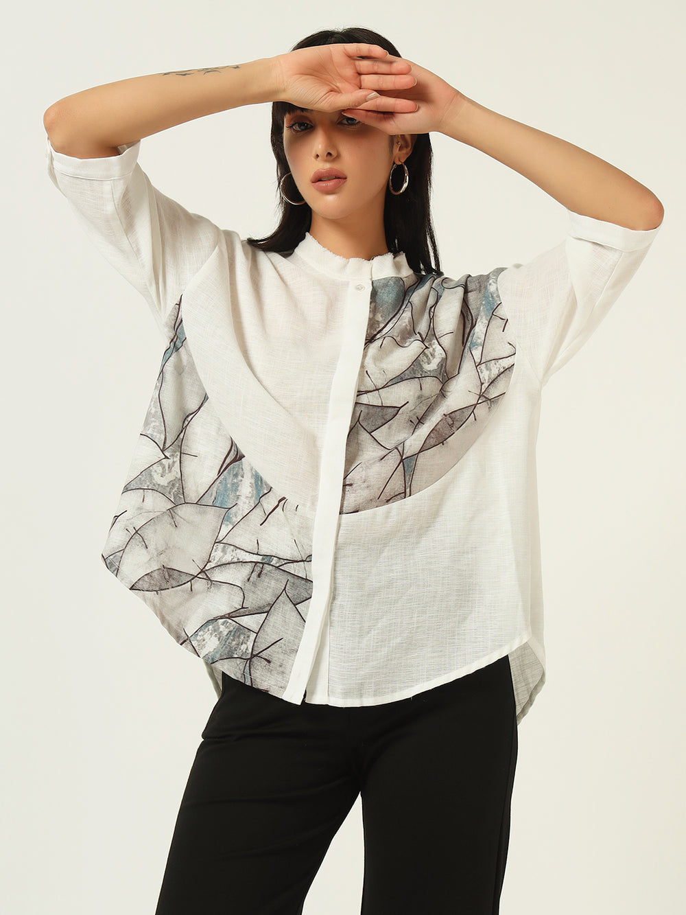 Beatnik Classic Meets Contemporary: The Band Collar Off White Shirt