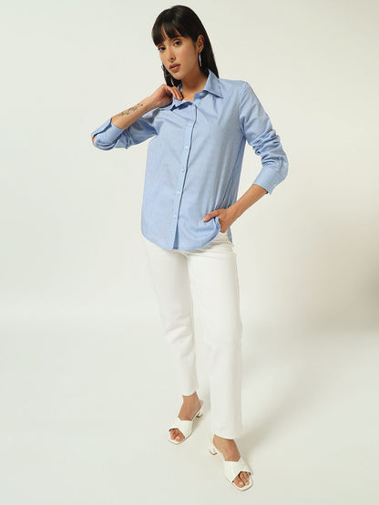 Beatnik’s Blue Power Striped Chic Statement Western Shirt
