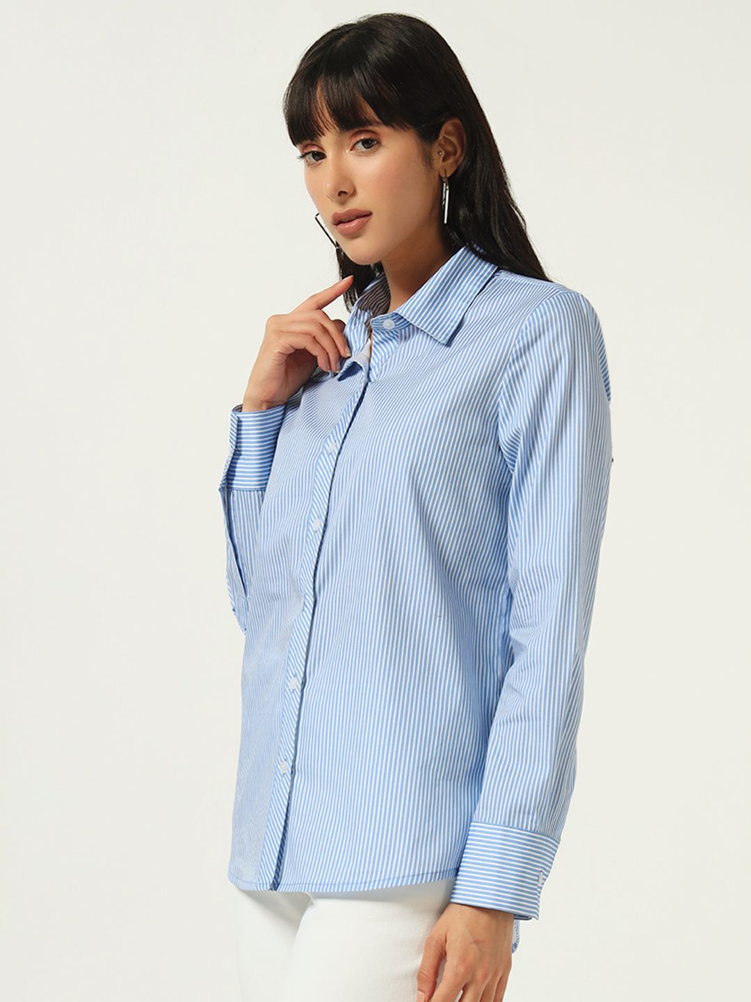 Beatnik’s Blue Power Striped Chic Statement Western Shirt