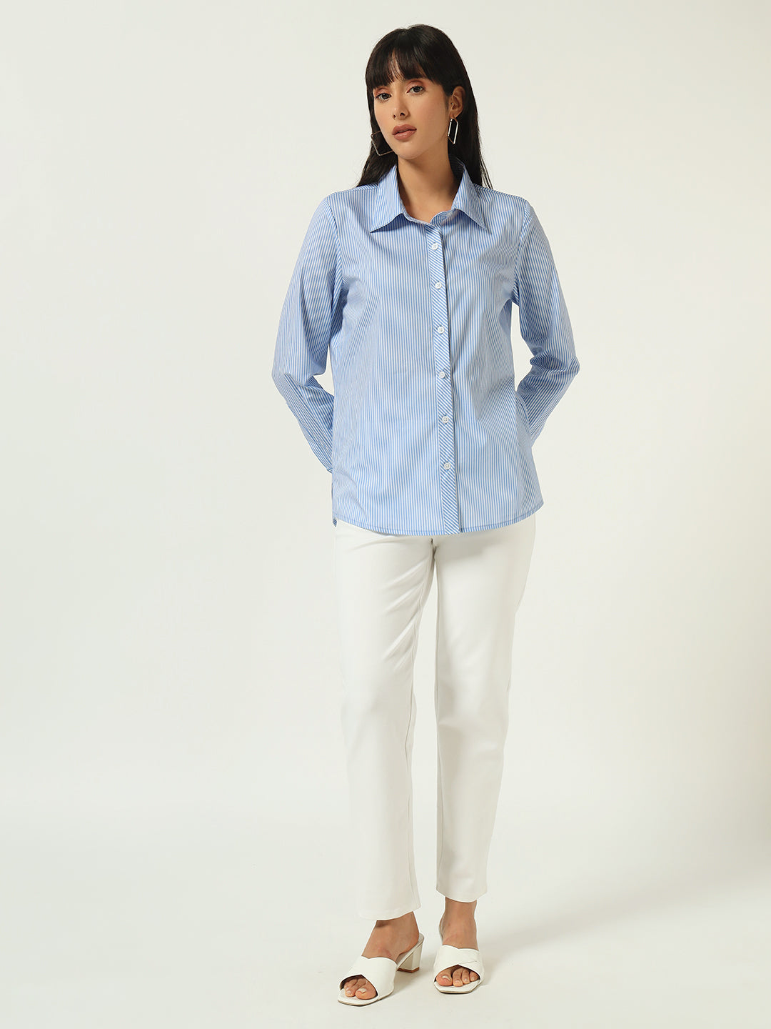 Beatnik’s Blue Power Striped Chic Statement Western Shirt
