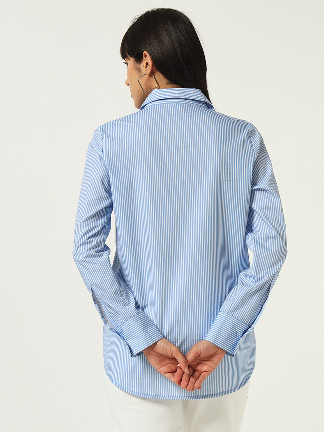 Beatnik’s Blue Power Striped Chic Statement Western Shirt