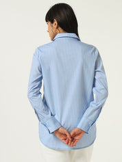 Beatnik’s Blue Power Striped Chic Statement Western Shirt