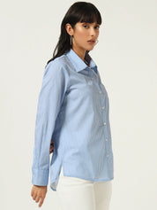 Beatnik’s Blue Power Striped Chic Statement Western Shirt
