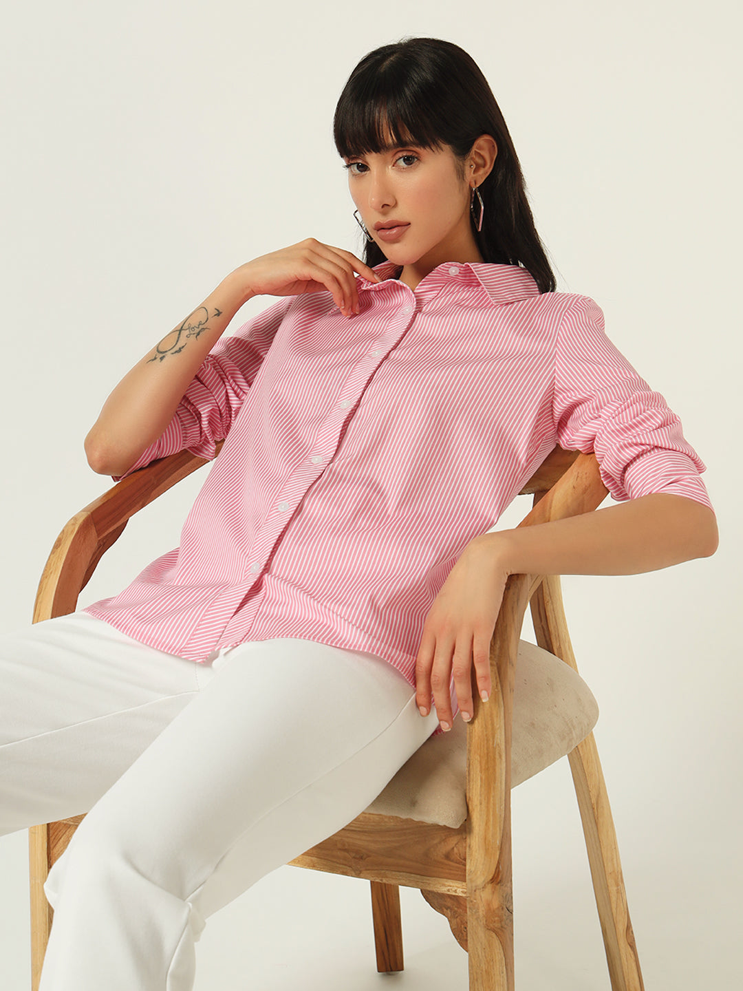 Beatnik’s Pink Power Striped Chic Statement Western Shirt