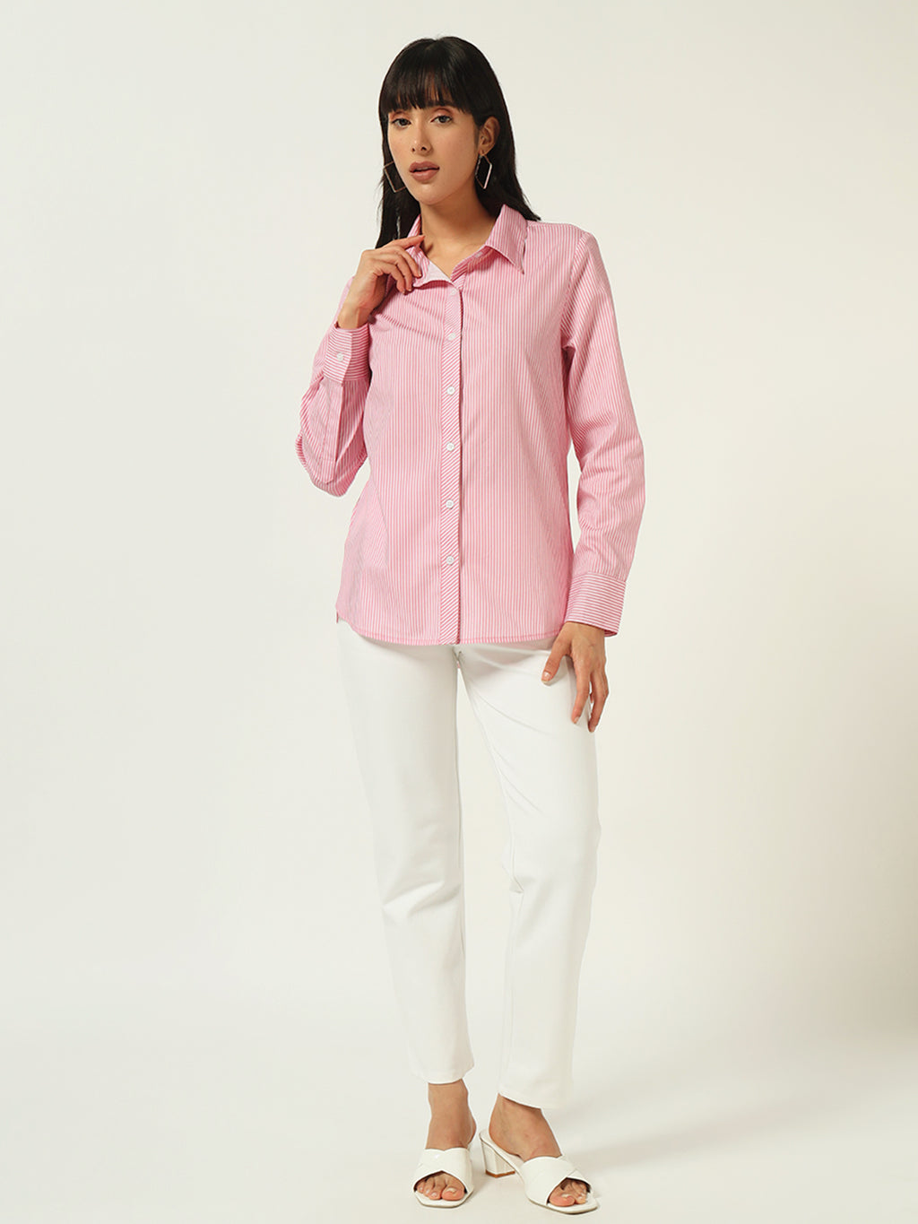 Beatnik’s Pink Power Striped Chic Statement Western Shirt