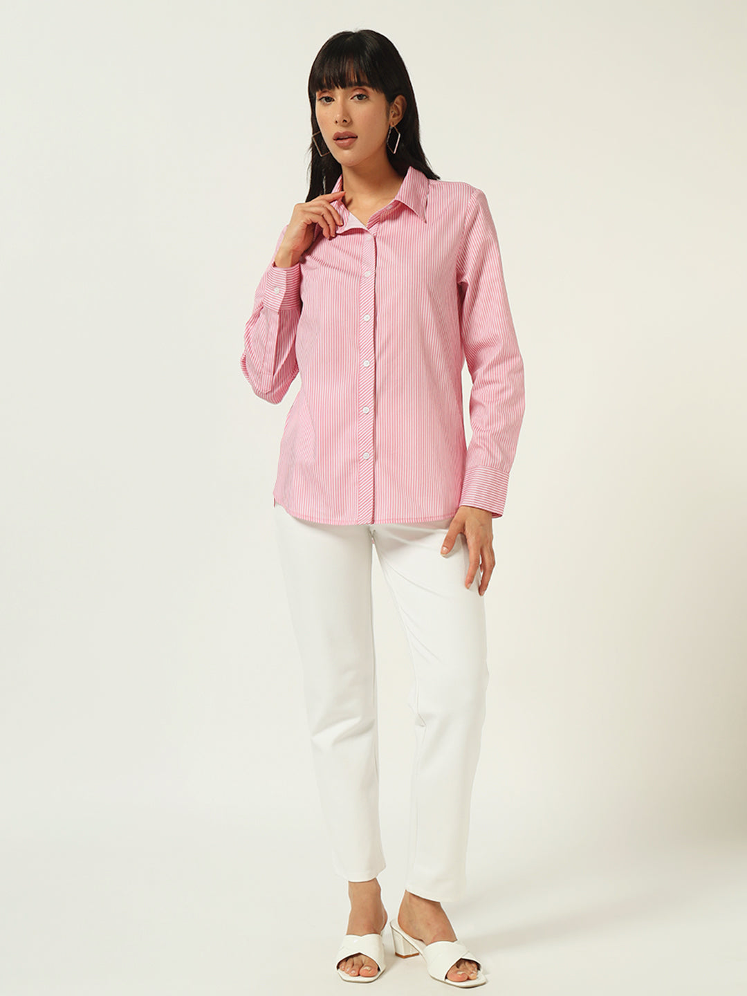 Beatnik’s Pink Power Striped Chic Statement Western Shirt