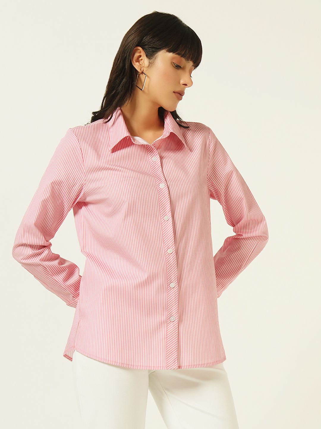 Beatnik’s Pink Power Striped Chic Statement Western Shirt