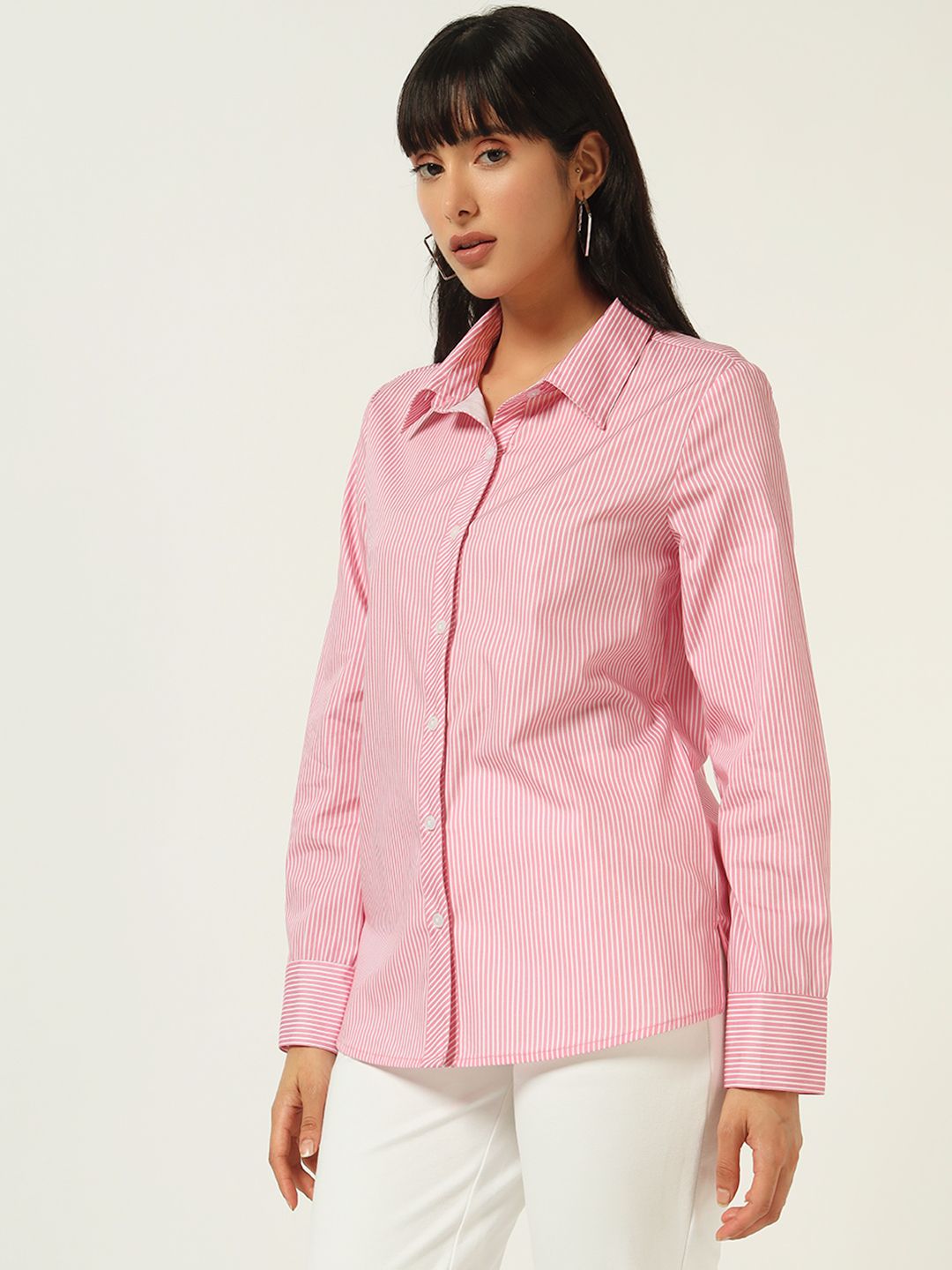 Beatnik’s Pink Power Striped Chic Statement Western Shirt