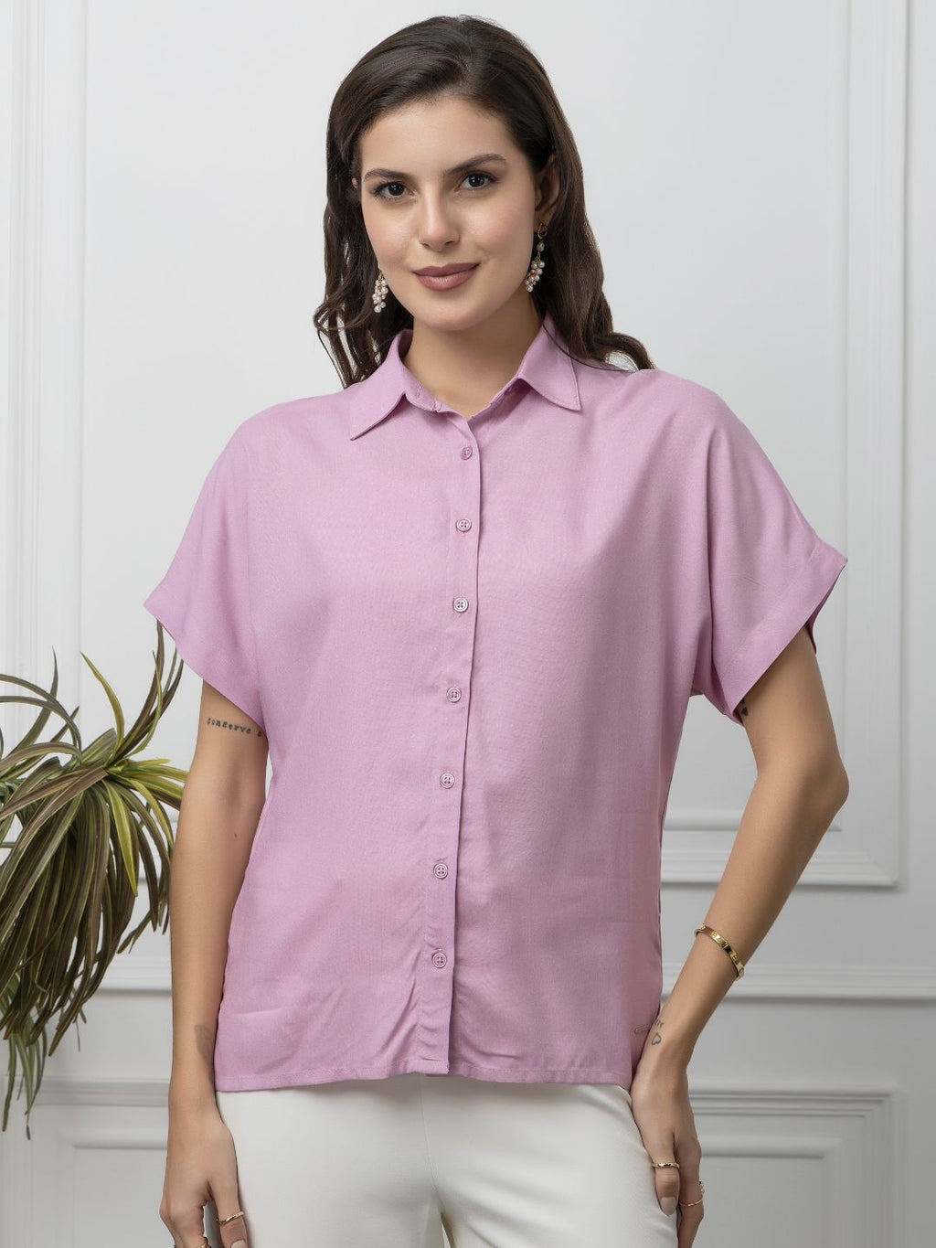 Beatnik Lavender Collar Rayon Womens Formal Shirt Beatnik India