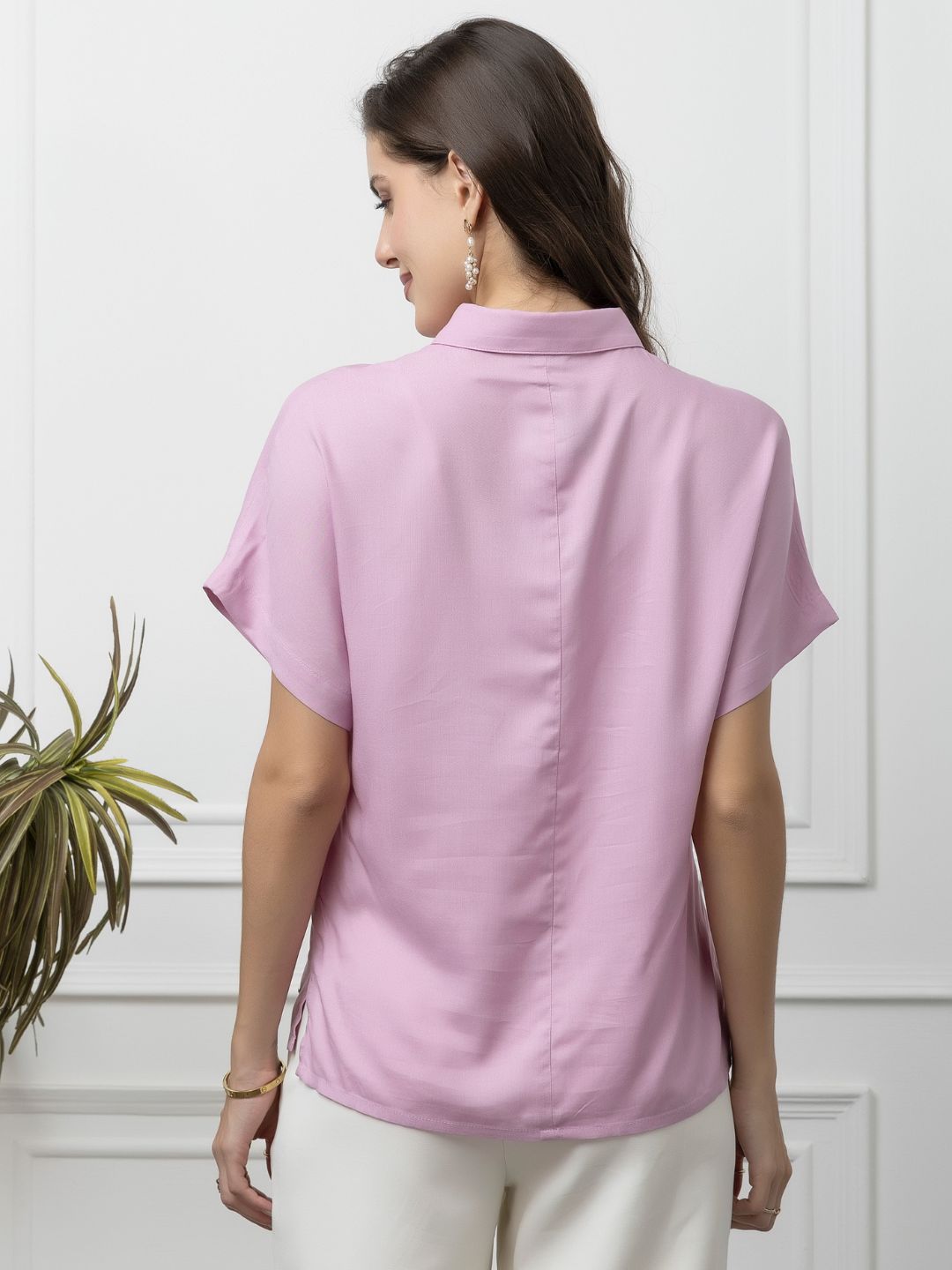 Beatnik Lavender Collar Rayon Womens Formal Shirt Beatnik India