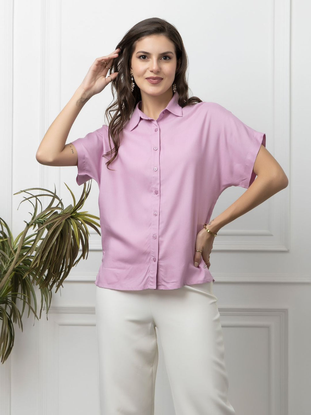 Beatnik Lavender Collar Rayon Womens Formal Shirt Beatnik India