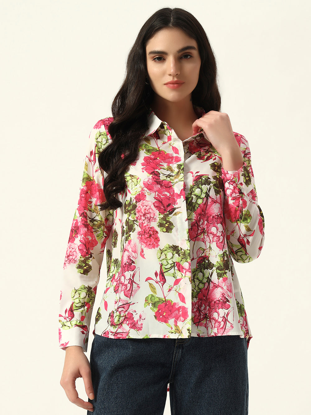 Beatnik Pink Collar Crepe Womens Western Shirt
