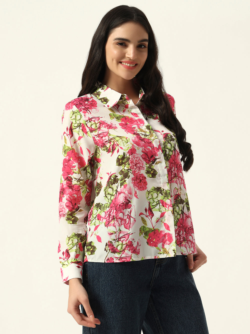 Beatnik Pink Collar Crepe Womens Western Shirt