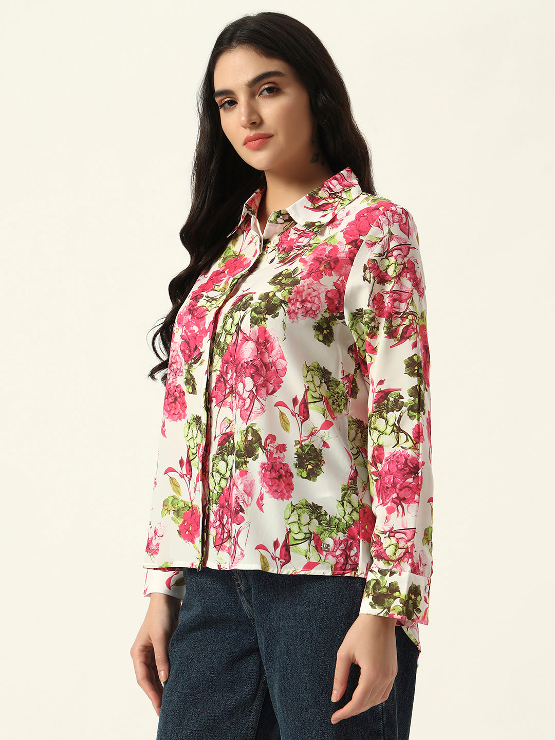 Beatnik Pink Collar Crepe Womens Western Shirt