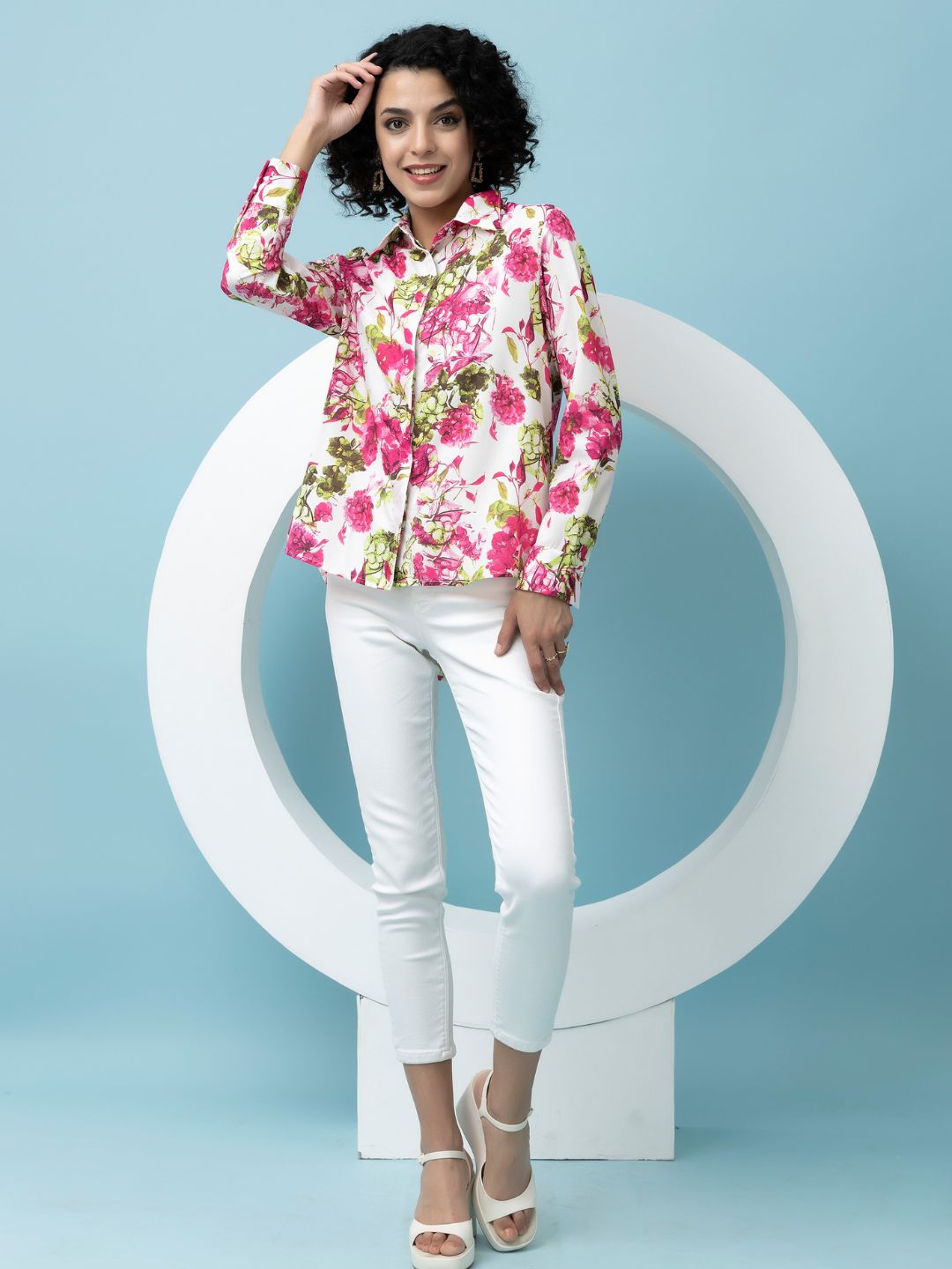 Beatnik Pink Collar Crepe Womens Western Shirt Beatnik India