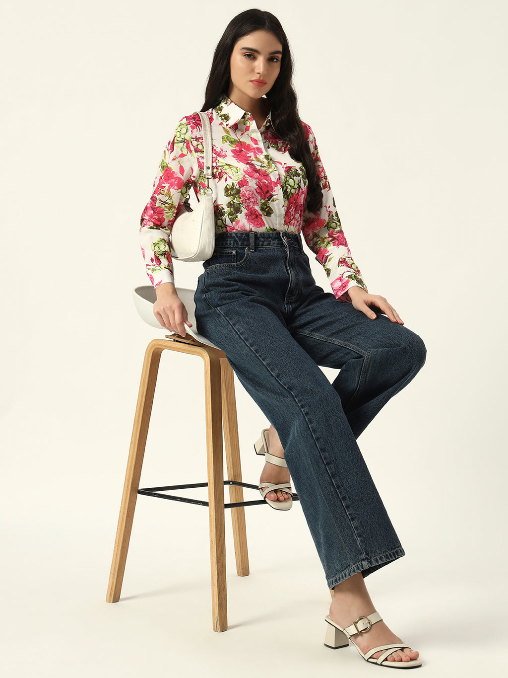 Beatnik Pink Collar Crepe Womens Western Shirt