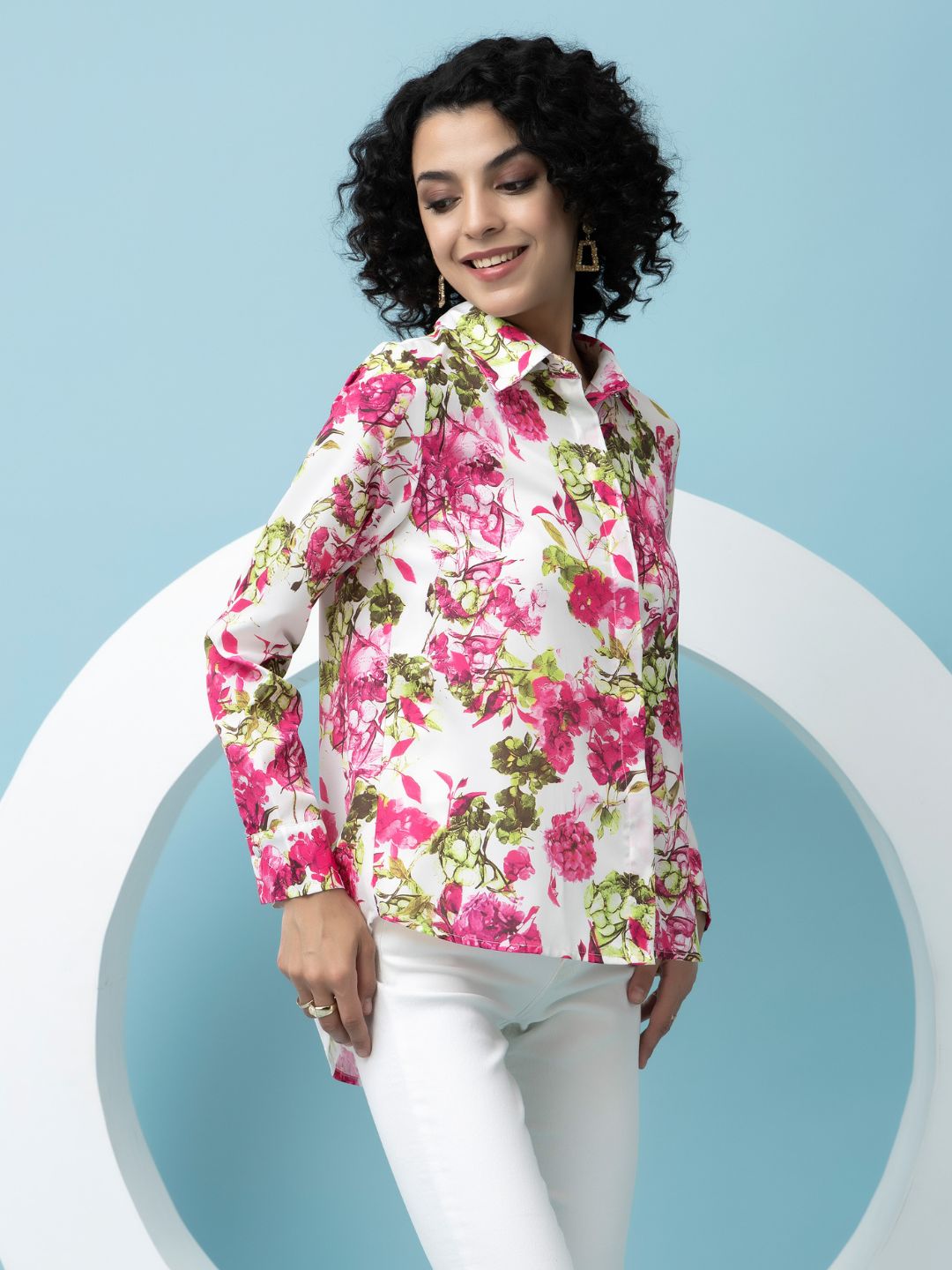 Beatnik Pink Collar Crepe Womens Western Shirt Beatnik India