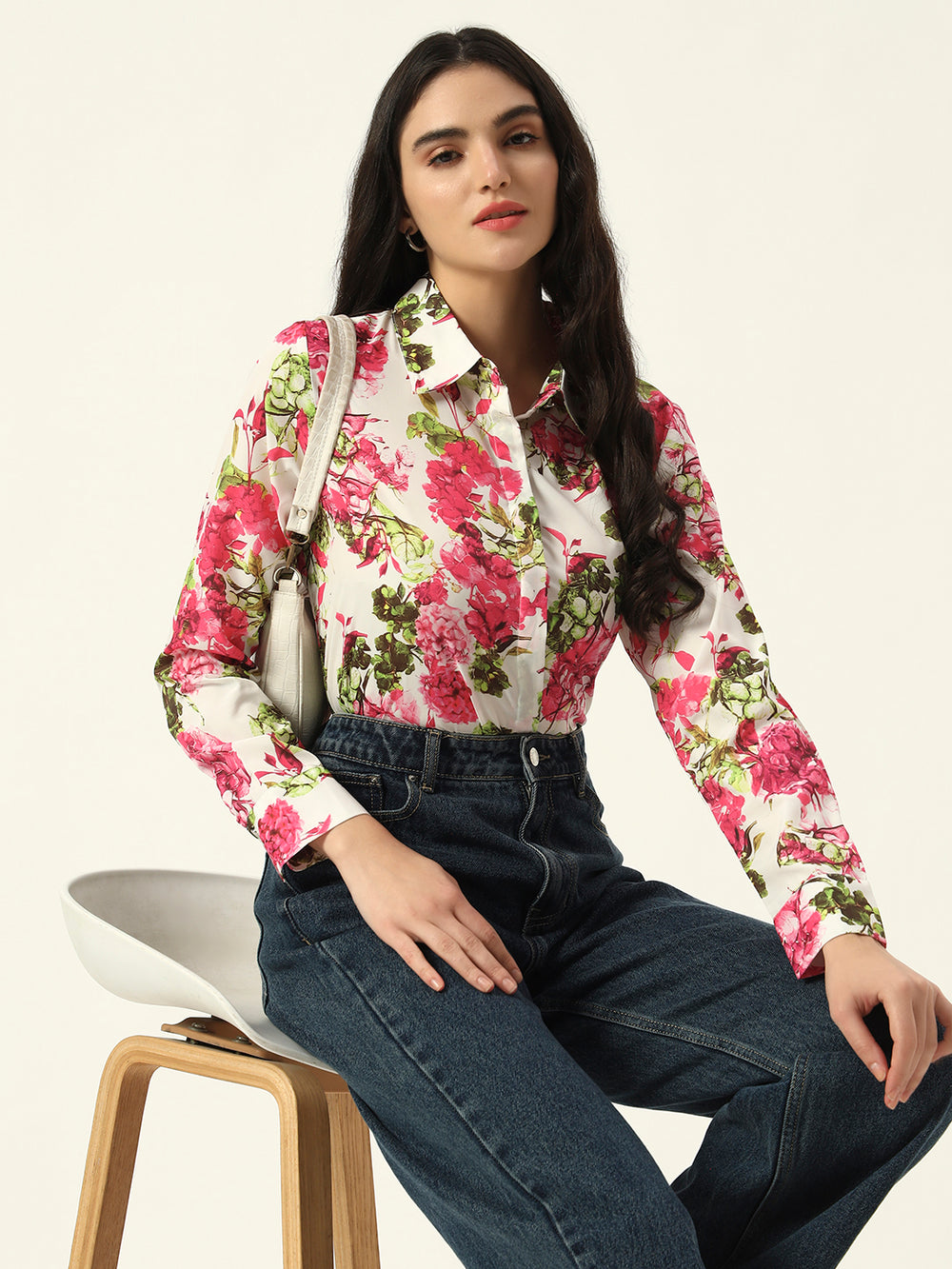 Beatnik Pink Collar Crepe Womens Western Shirt