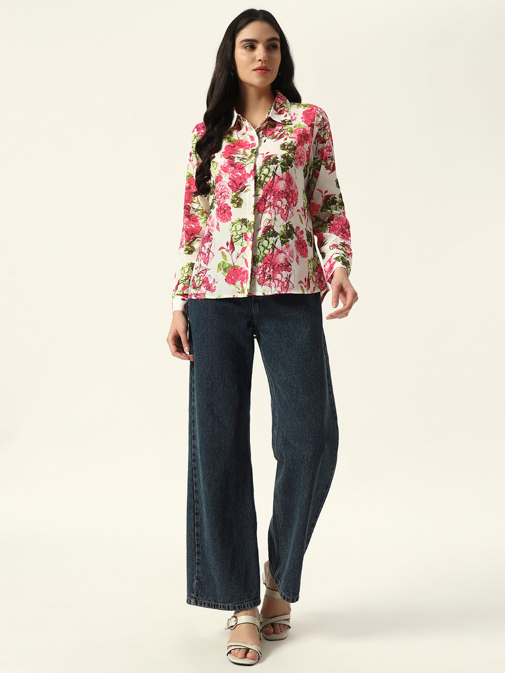 Beatnik Pink Collar Crepe Womens Western Shirt