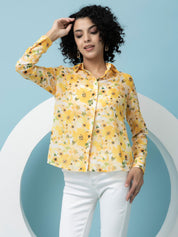 Beatnik Yellow Collar Georgette Womens Western Shirt Beatnik India