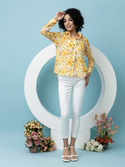 Beatnik Yellow Collar Georgette Womens Western Shirt Beatnik India