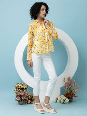Beatnik Yellow Collar Georgette Womens Western Shirt Beatnik India