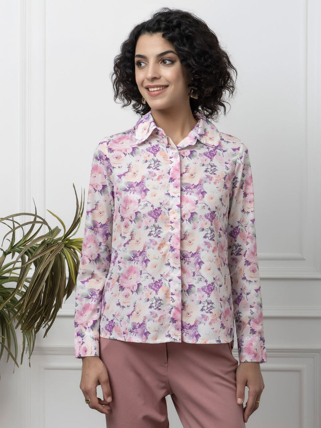 Beatnik Pink Collar Crepe Womens Western Shirt Beatnik India