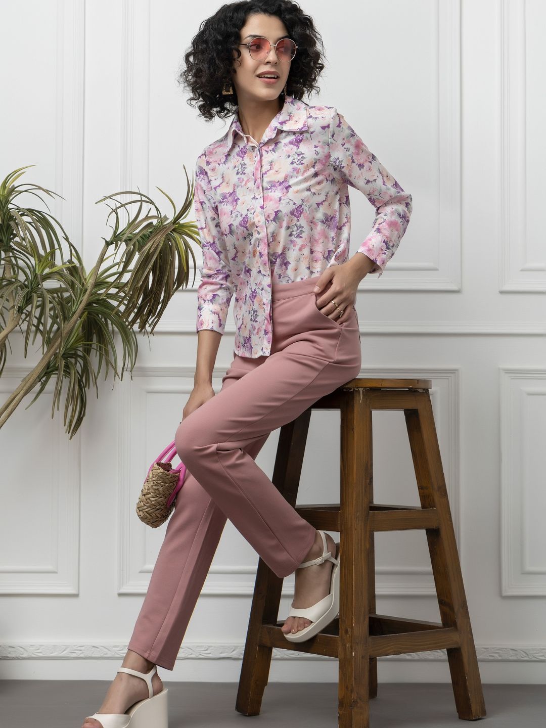 Beatnik Pink Collar Crepe Womens Western Shirt Beatnik India