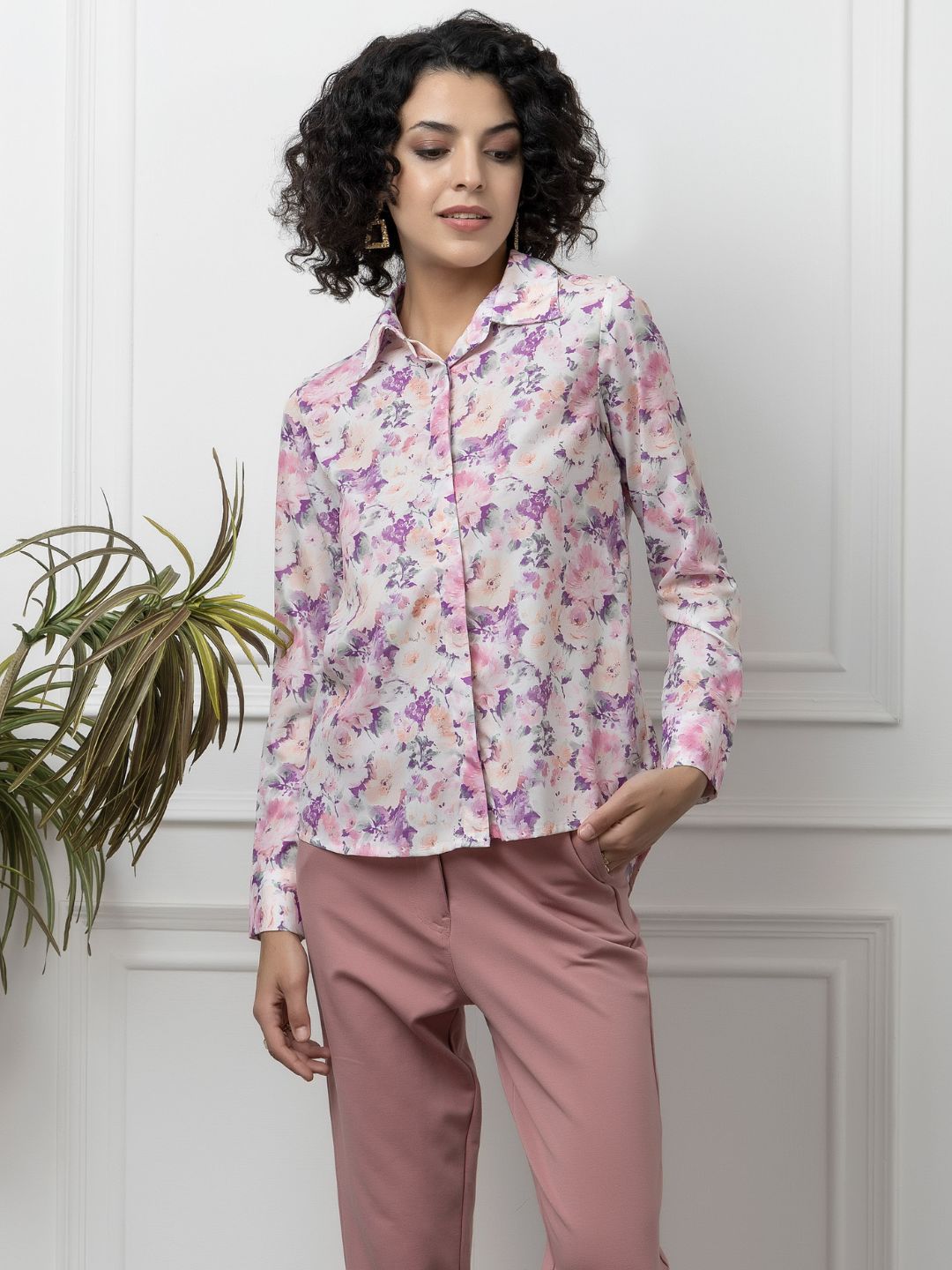 Beatnik Pink Collar Crepe Womens Western Shirt Beatnik India