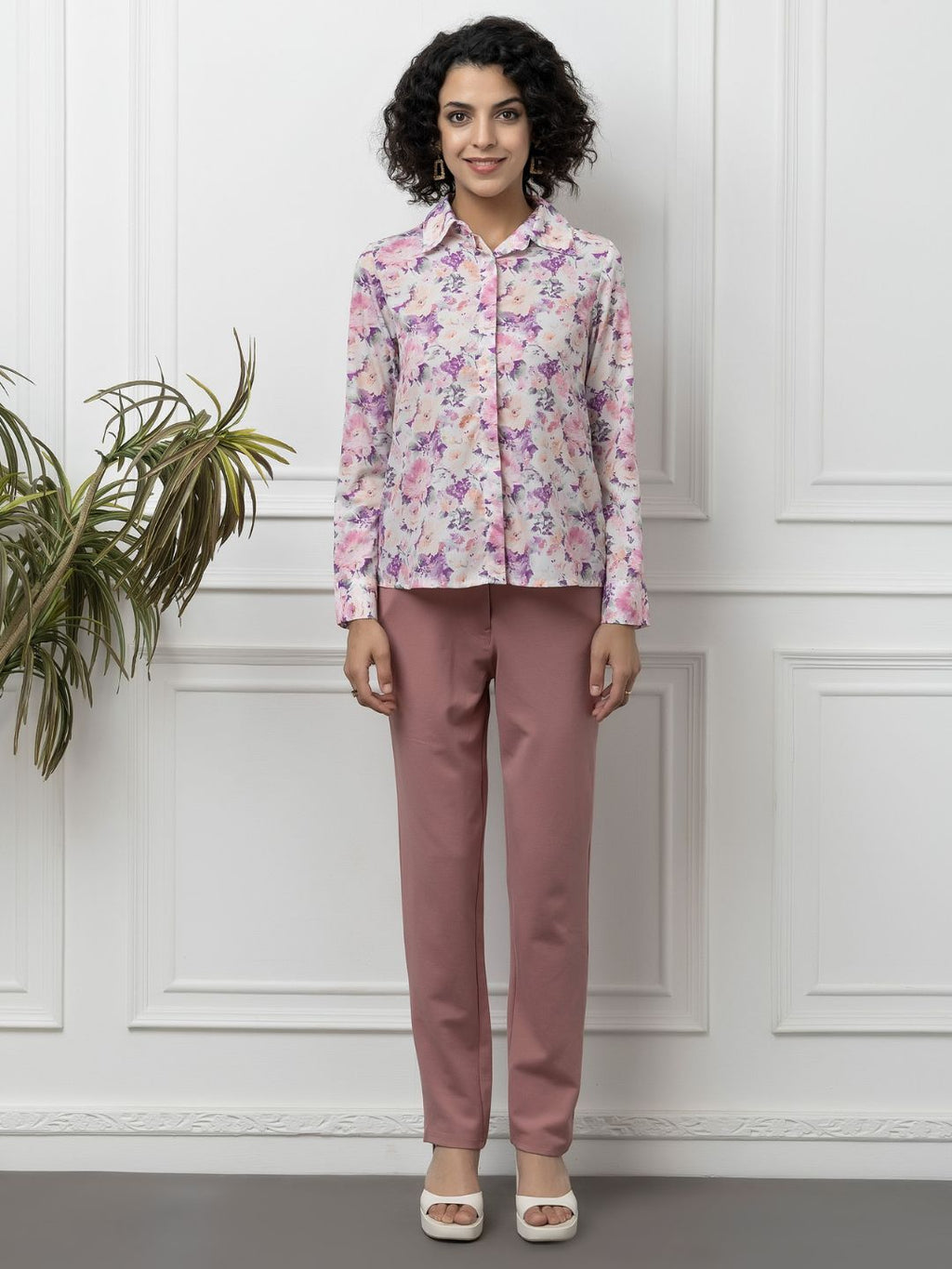 Beatnik Pink Collar Crepe Womens Western Shirt Beatnik India