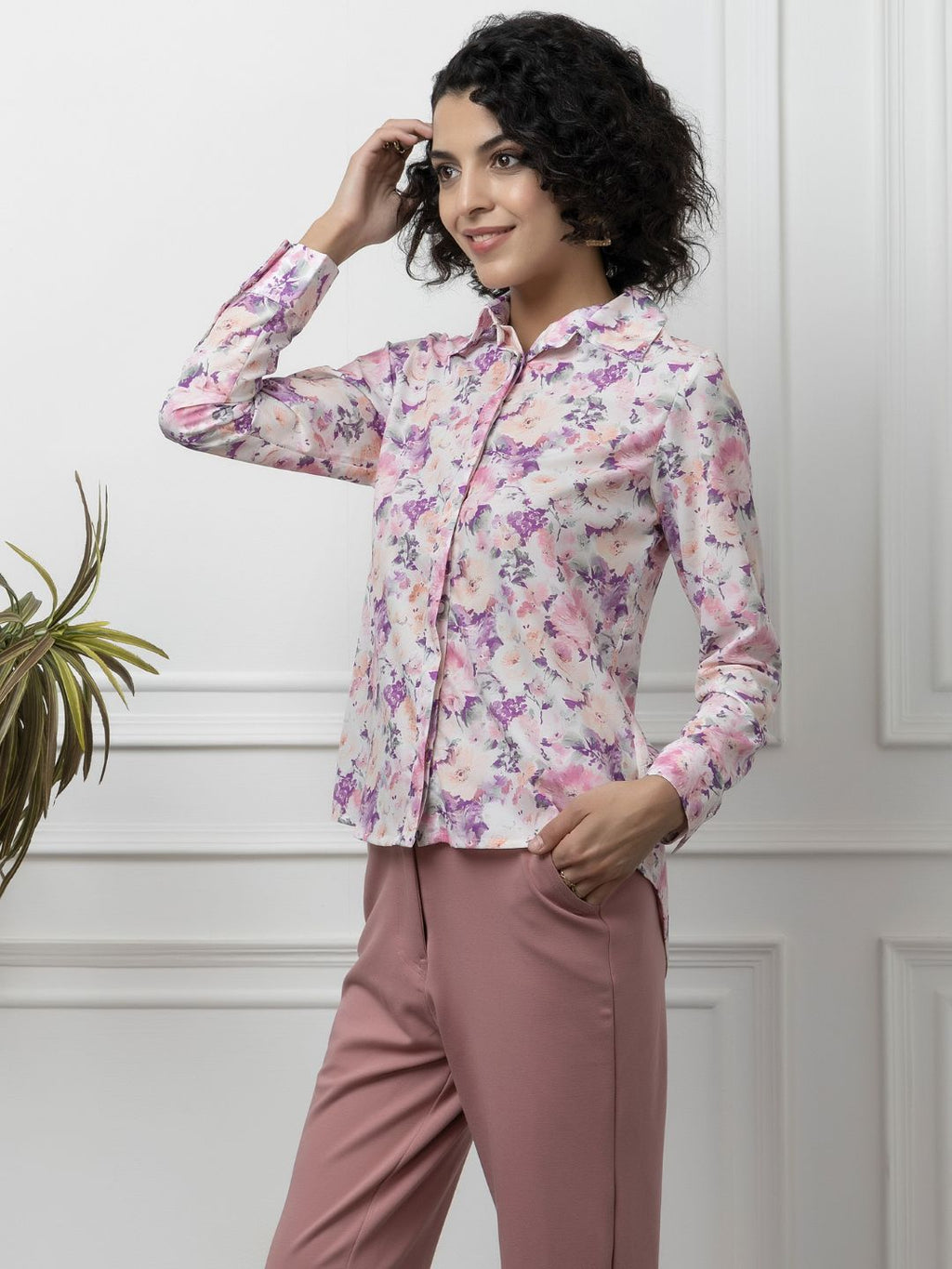 Beatnik Pink Collar Crepe Womens Western Shirt Beatnik India