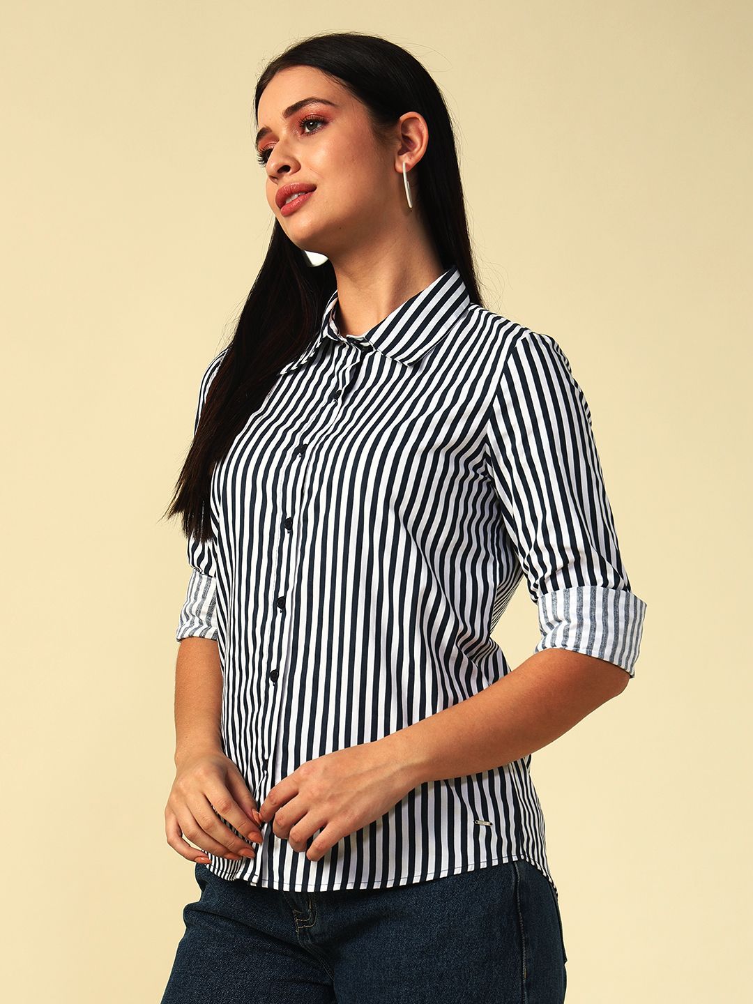 Navy Blue Formal Spread Collar Shirt Beatnik