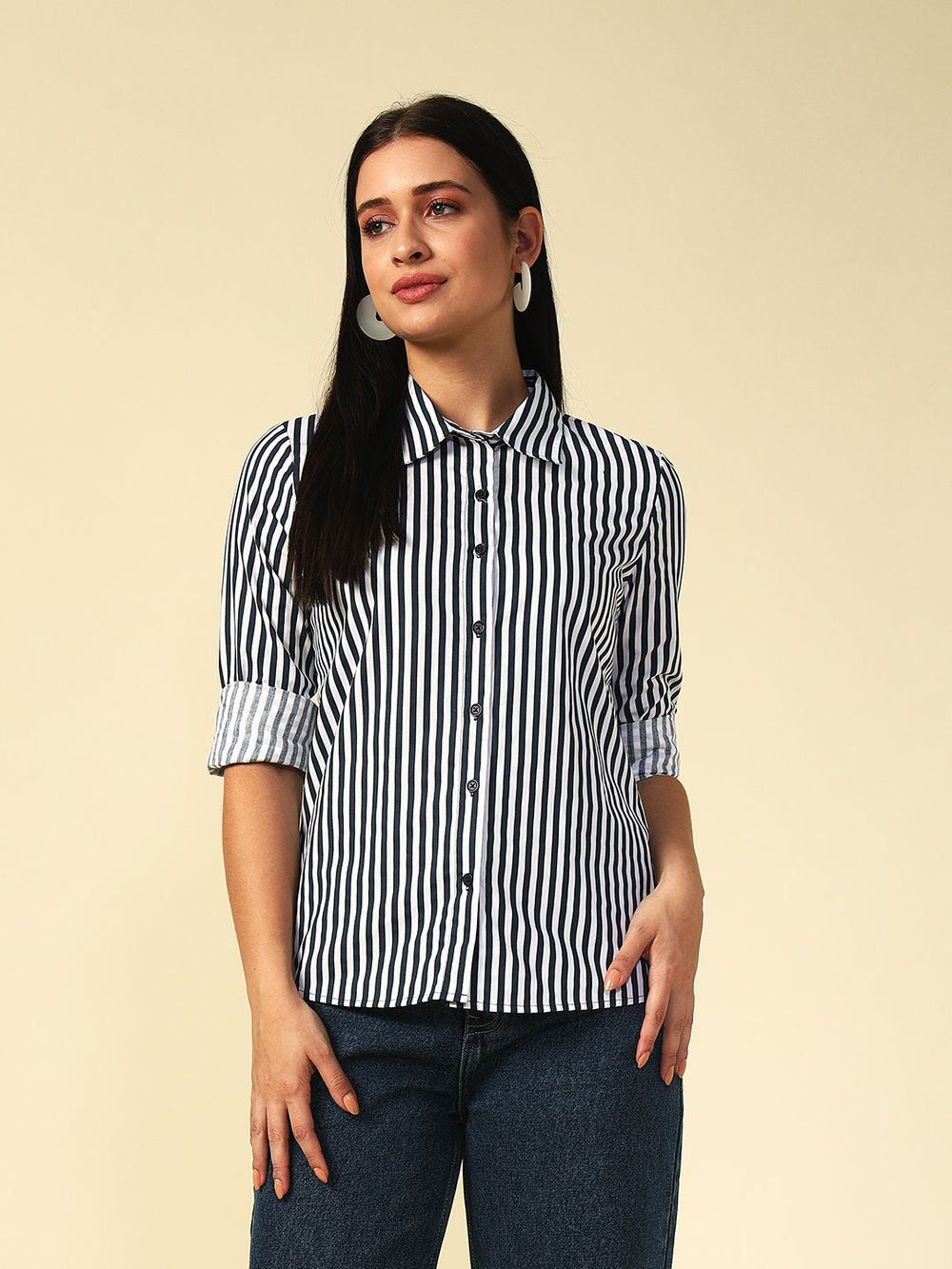 Navy Blue Formal Spread Collar Shirt Beatnik