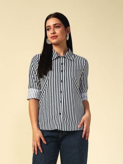 Navy Blue Formal Spread Collar Shirt Beatnik