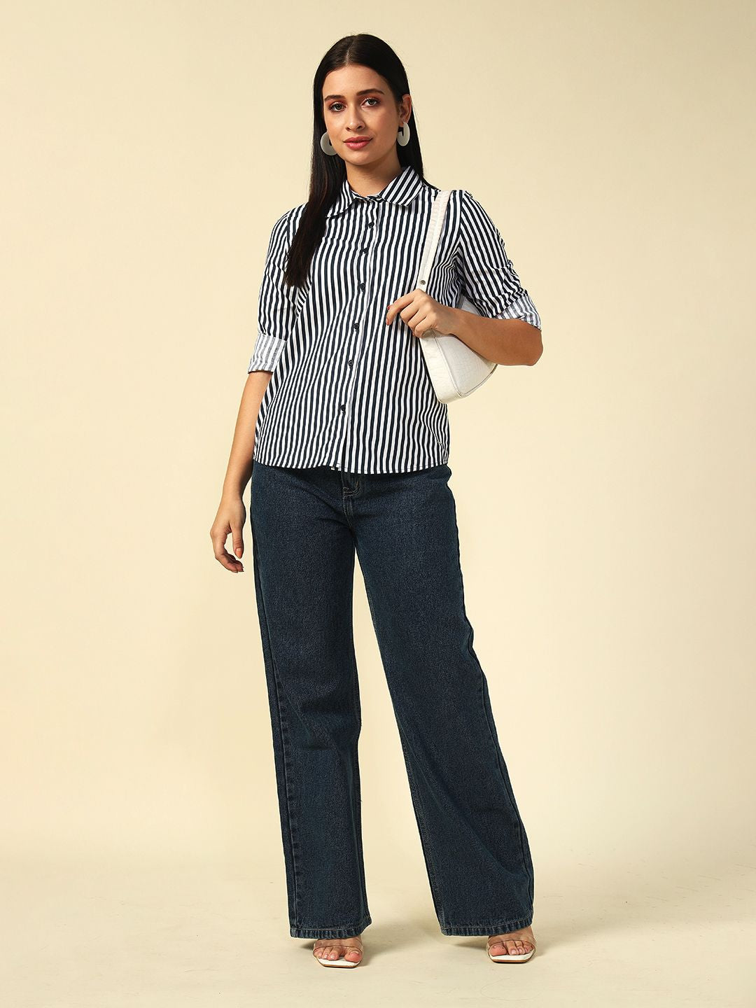 Navy Blue Formal Spread Collar Shirt Beatnik