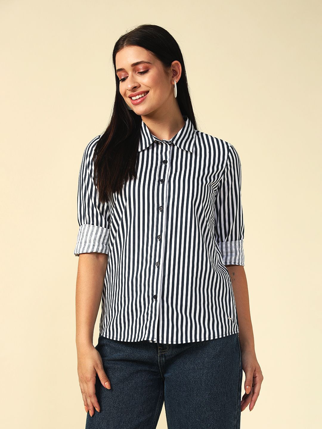 Navy Blue Formal Spread Collar Shirt Beatnik